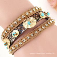 Hot Sale Fashion Vintage Style gold Coin leather bracelet with magnetic clasp